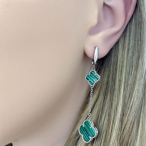 Срібні сережки з малахітом