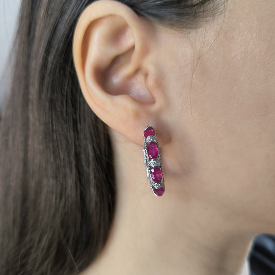 Silver earrings with ruby 14.169ct, cubic zirconia