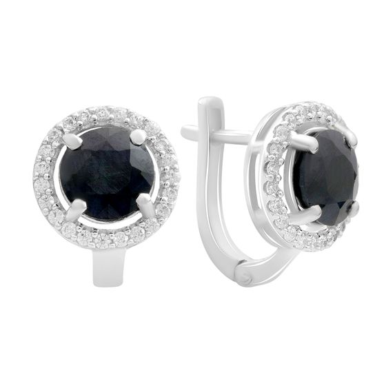 Sterling silver earrings with 5.916ct sapphire, pave diamonds
