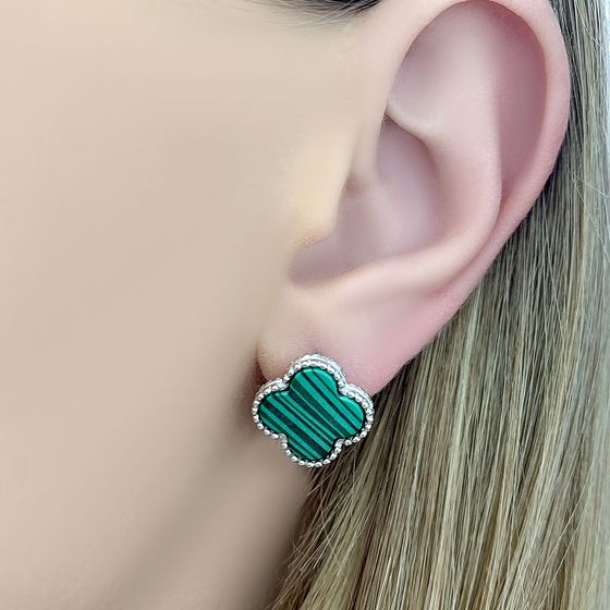 Срібні сережки з малахітом