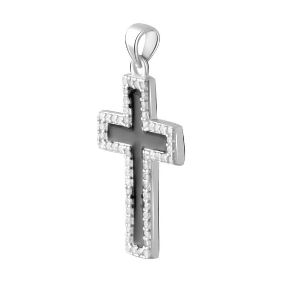 A silver cross with a jewel
