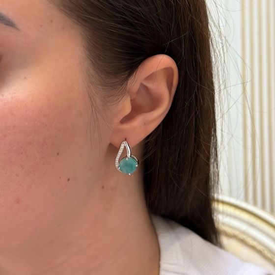 Срібні сережки зі смарагдом, фіанітами