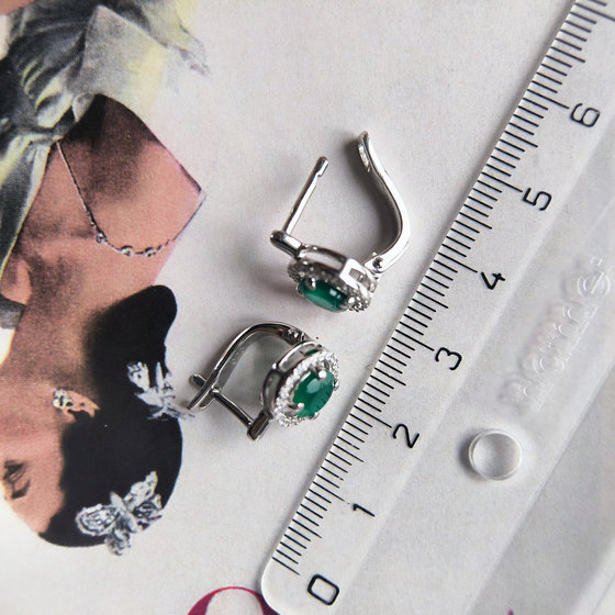 Silver earrings with agate 1.934ct, cubic zirconia