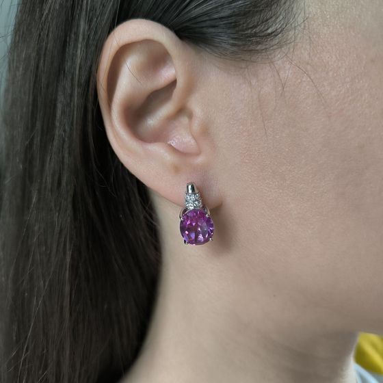 Срібні сережки з олександритом 11.793ct, фіанітами