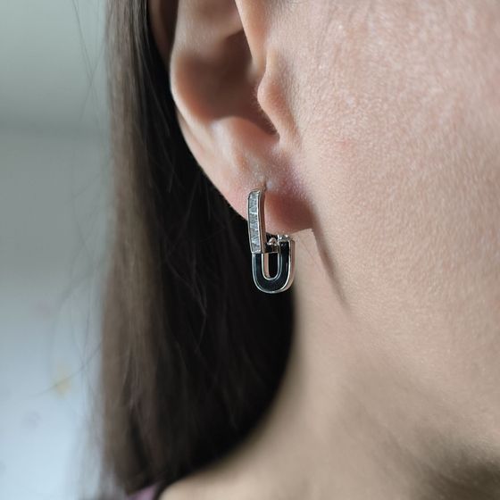 Срібні сережки з фіанітами, емаллю