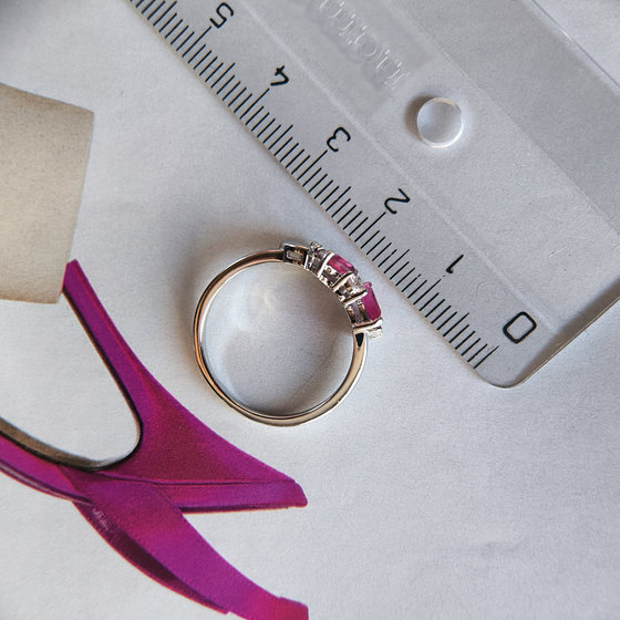 Silver ring with ruby and cubic zirconia