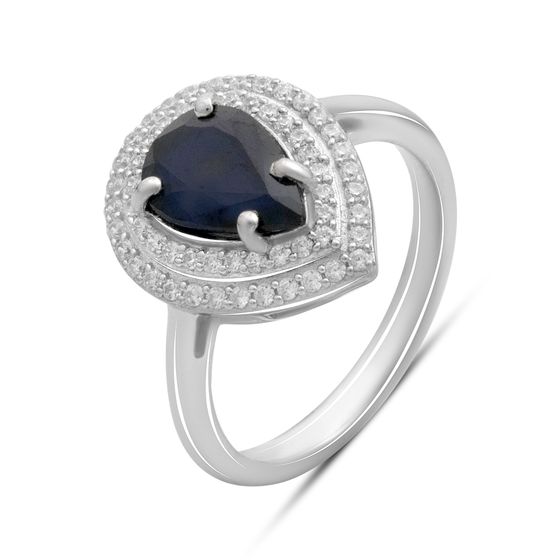Серебряное кольцо с сапфиром 2.963ct, фианитами