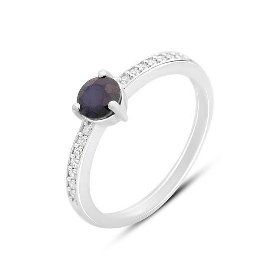 Silver ring with 0.892ct sapphire, fianites