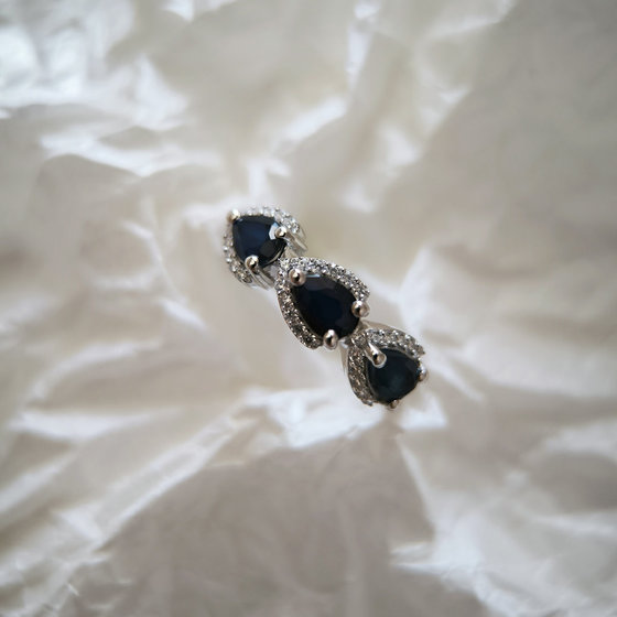 Silver ring with sapphire and cubic zirconia