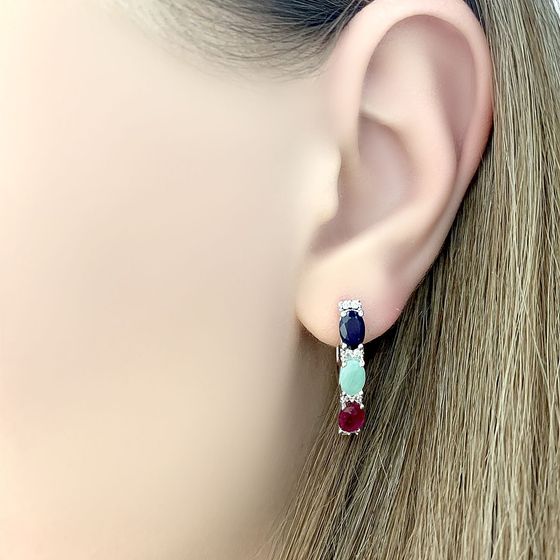 Серебряные серьги с сапфиром 4.392ct, изумрудом, рубином