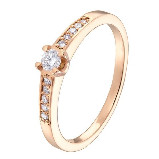 Золотое кольцо с бриллиантом 0.07ct, бриллиантом 0.08ct