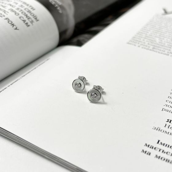 Silver earrings with mother-of-pearl, fianites