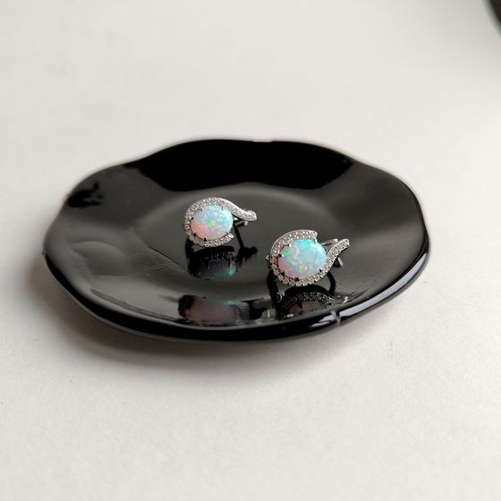 Серебряные серьги с опалом 2.633ct, фианитами