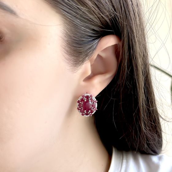Серебряные серьги с рубином 10.471ct