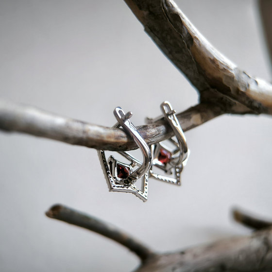 Срібні сережки з гранатом 3,399 карата