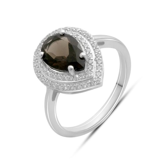 Серебряное кольцо с раухтопазом (дымчатым кварцем) 2.226ct, фианитами
