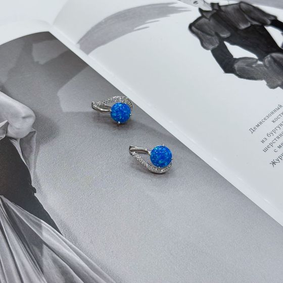 Sterling silver earrings with opal 3.44ct, phianites