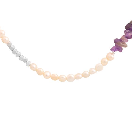 Срібне кольє з перлами бароковими, аметистом