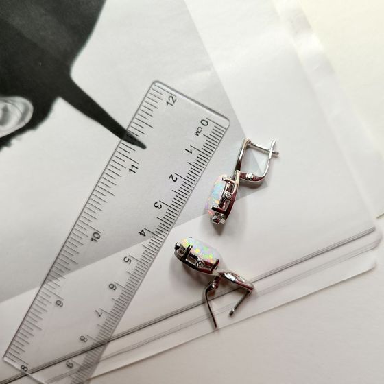 Серебряные серьги с опалом 4.429ct, фианитами