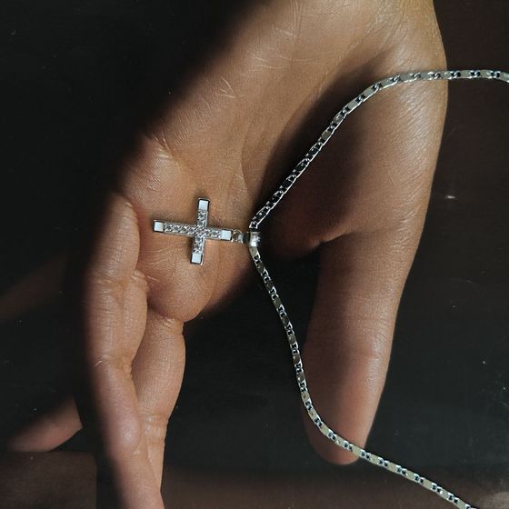 Срібний хрестик з фіанітами, емаллю