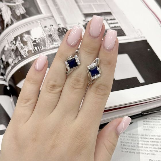 Срібні сережки з сапфіром 4.25ct, фіанітами