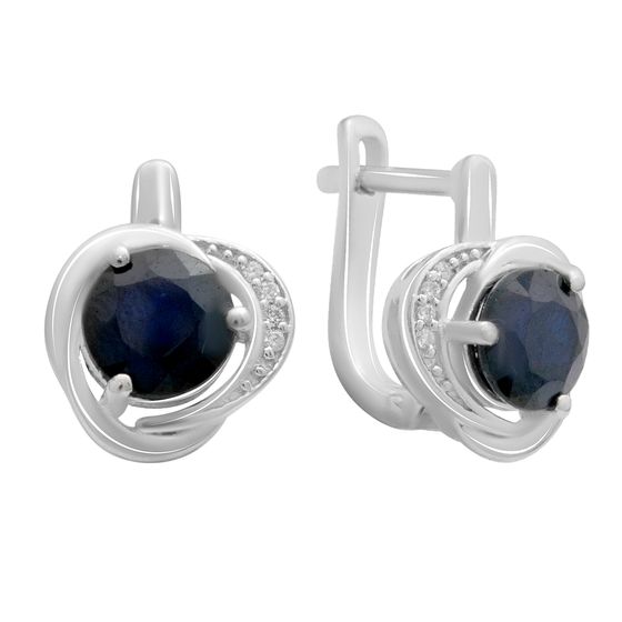 Серебряные серьги с сапфиром 3.31ct, фианитами