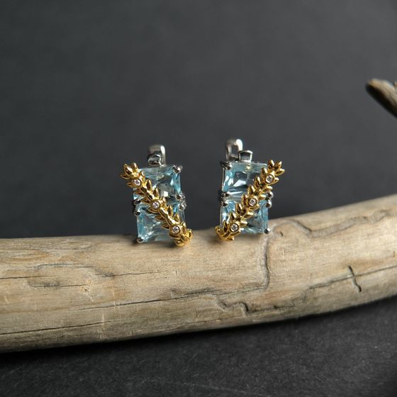 Срібні сережки з топазом, фіанітами