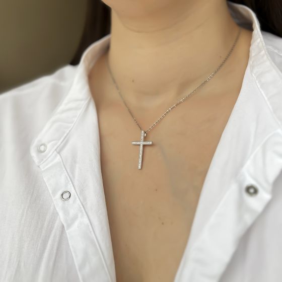 Срібний хрестик з фіанітами