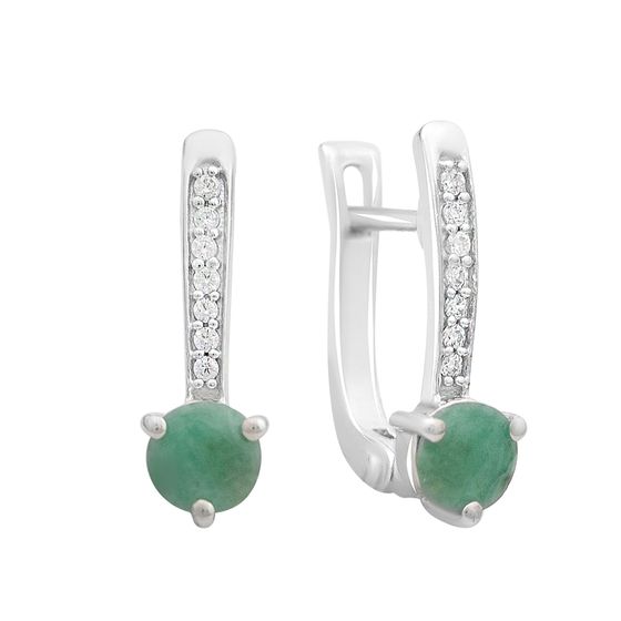Срібні сережки зі смарагдом 1,192 карата та фіанітами