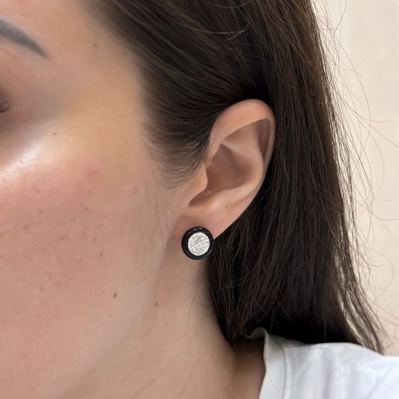 Серебряные серьги с ониксом, фианитами