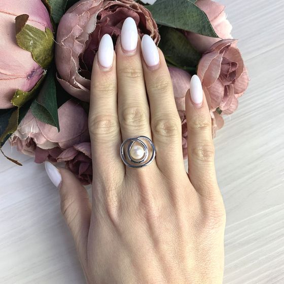 Silver ring with baroque pearls