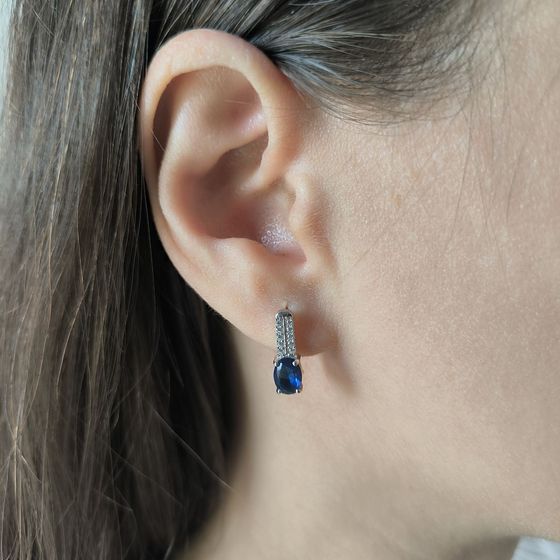 Серебряные серьги с сапфиром nano 1.41ct, фианитами