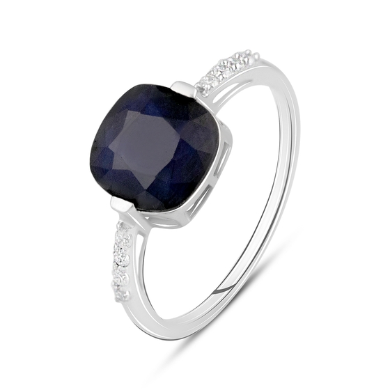 Серебряное кольцо с сапфиром, фианитами