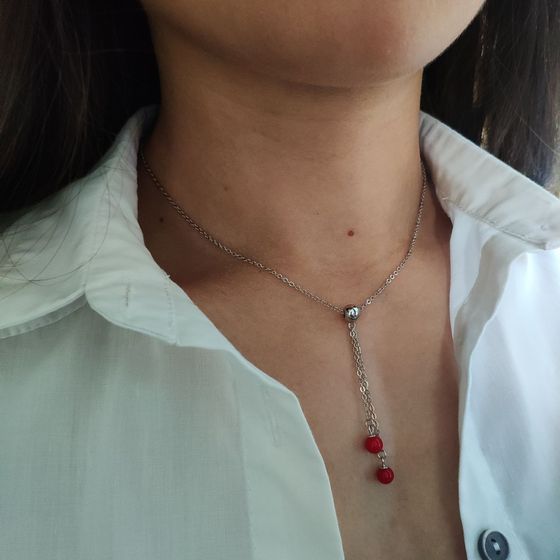 Silver necklace with coral