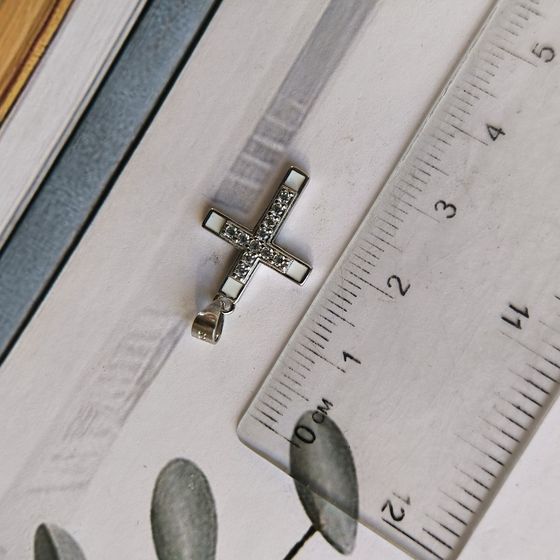 Срібний хрестик з фіанітами, емаллю