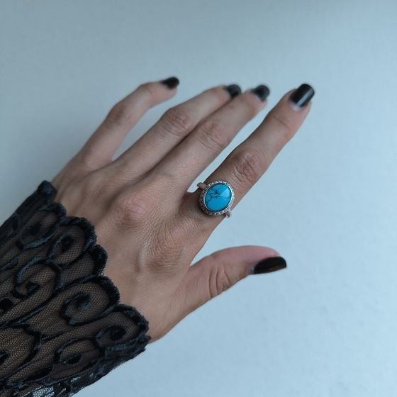Silver ring with turquoise, fianites