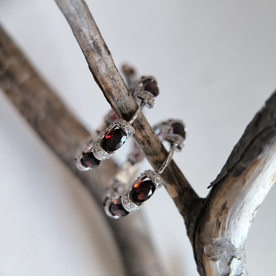 Срібні сережки з гранатом 12.381ct