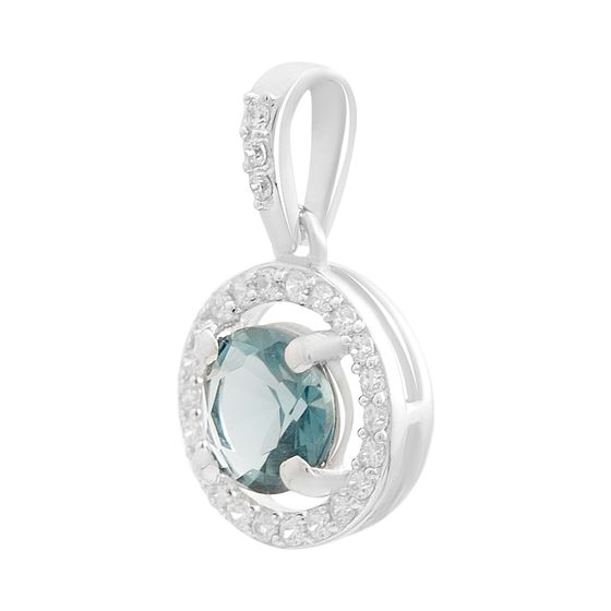 Серебряная подвеска с топазом Лондон Блю 0.917ct, фианитами