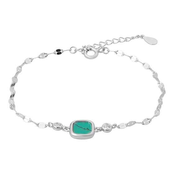Silver bracelet with turquoise, fianites