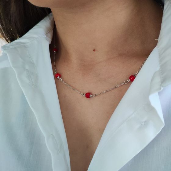 Silver necklace with coral