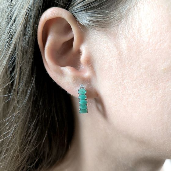Silver earrings with emerald, fianites