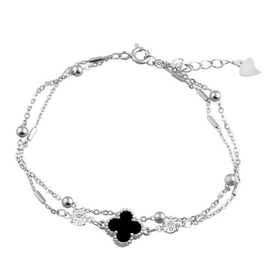Silver bracelet with onyx, fianites