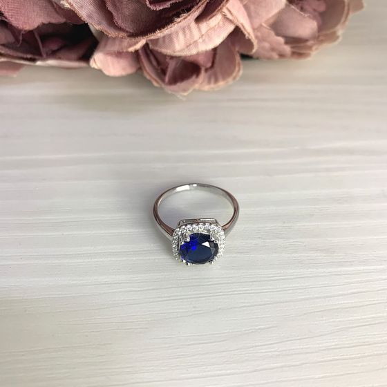 Серебряное кольцо с сапфиром nano 1.741ct, фианитами