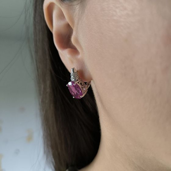 Срібні сережки з олександритом 11.793ct, фіанітами