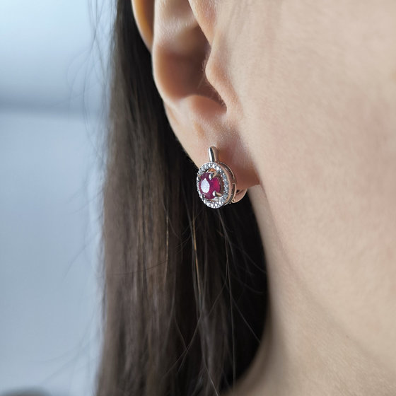 Silver earrings with ruby 2.672ct, cubic zirconia