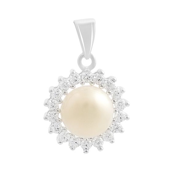 Серебряная подвеска с жемчугом, фианитами