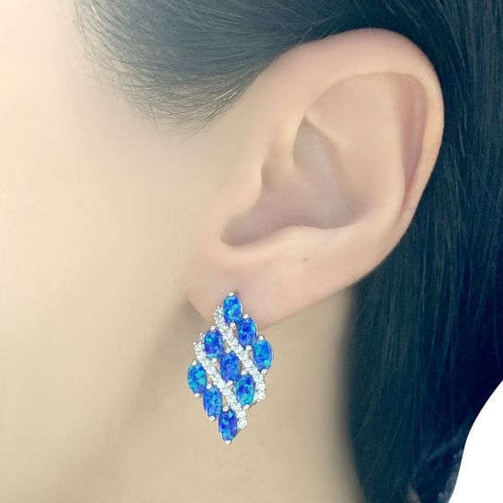 Sterling silver earrings with opal 2.566ct, phianites