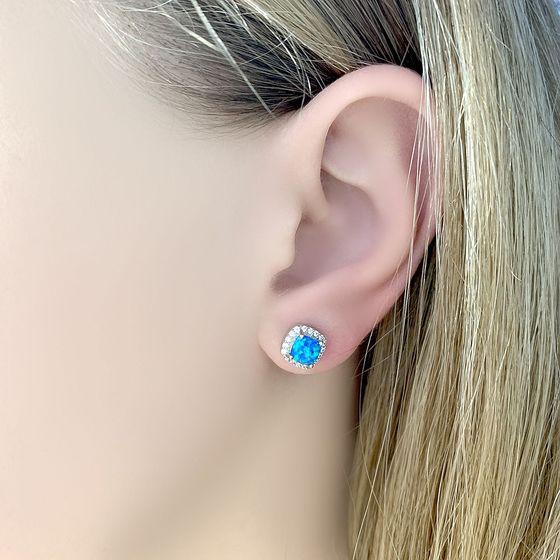 Срібні сережки з опалом 0.779ct, фіанітами