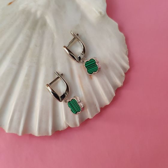 Срібні сережки з малахітом