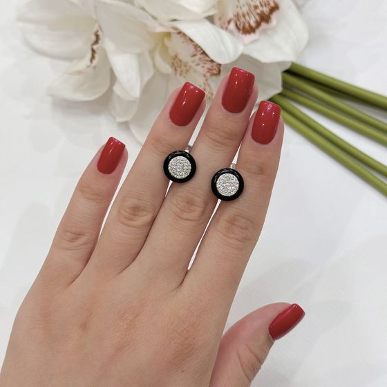 Серебряные серьги с ониксом, фианитами